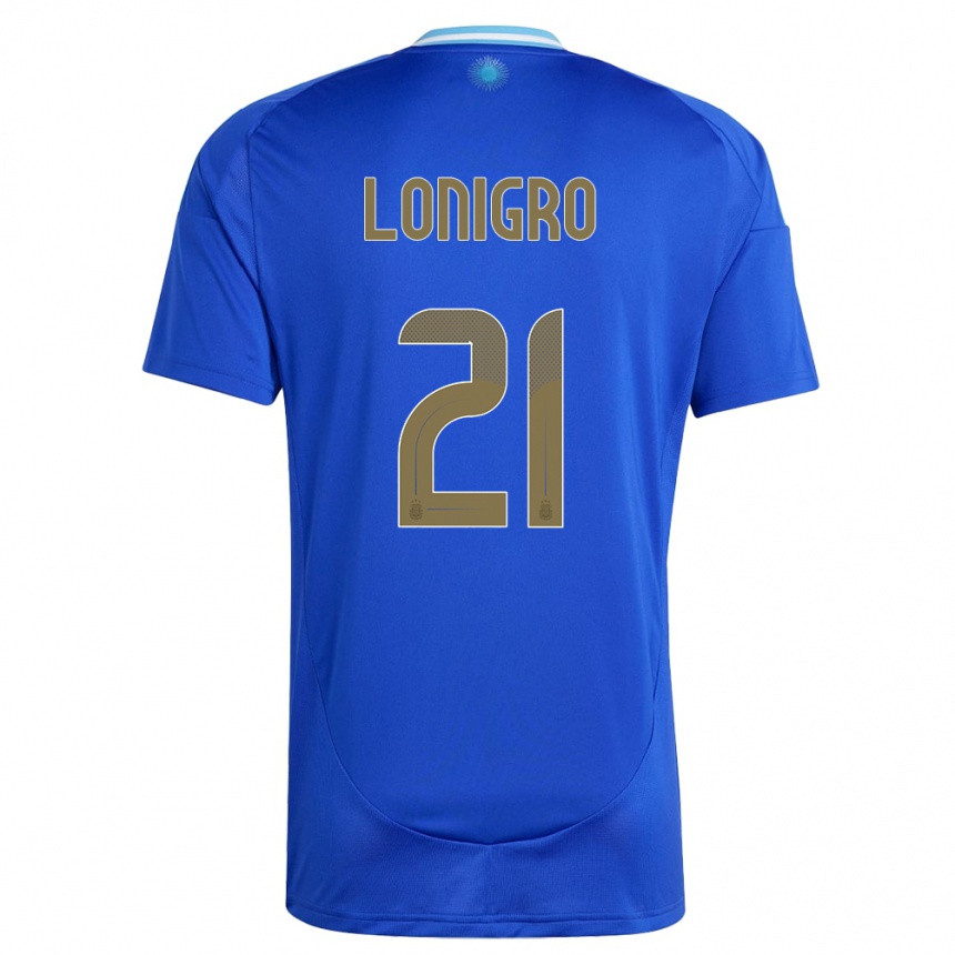 Gyermek Labdarúgás Argentína Erica Lonigro #21 Kék Idegenbeli Jersey 24-26 Mez Póló Ing