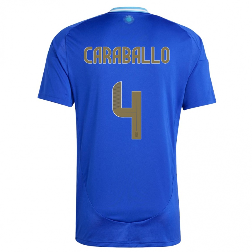 Gyermek Labdarúgás Argentína Brian Caraballo #4 Kék Idegenbeli Jersey 24-26 Mez Póló Ing