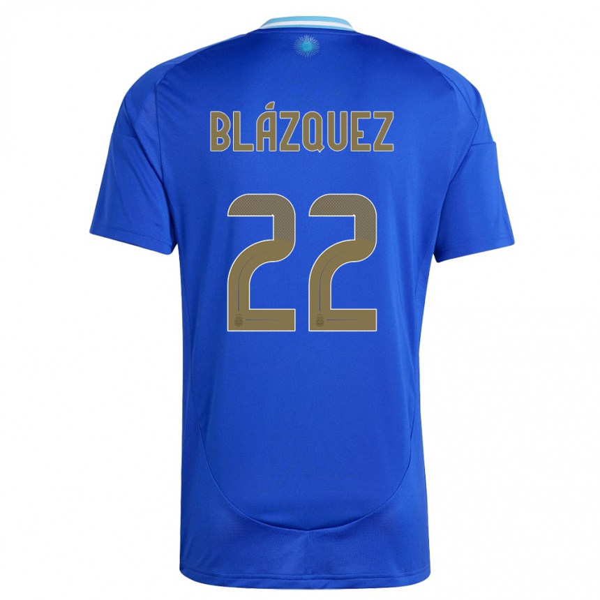 Gyermek Labdarúgás Argentína Joaquin Blazquez #22 Kék Idegenbeli Jersey 24-26 Mez Póló Ing