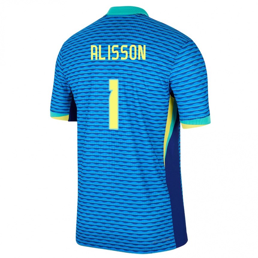 Gyermek Labdarúgás Brazília Alisson #1 Kék Idegenbeli Jersey 24-26 Mez Póló Ing