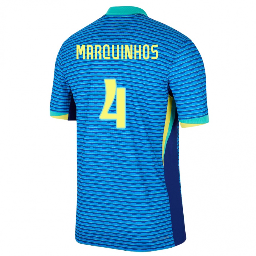 Gyermek Labdarúgás Brazília Marquinhos #4 Kék Idegenbeli Jersey 24-26 Mez Póló Ing