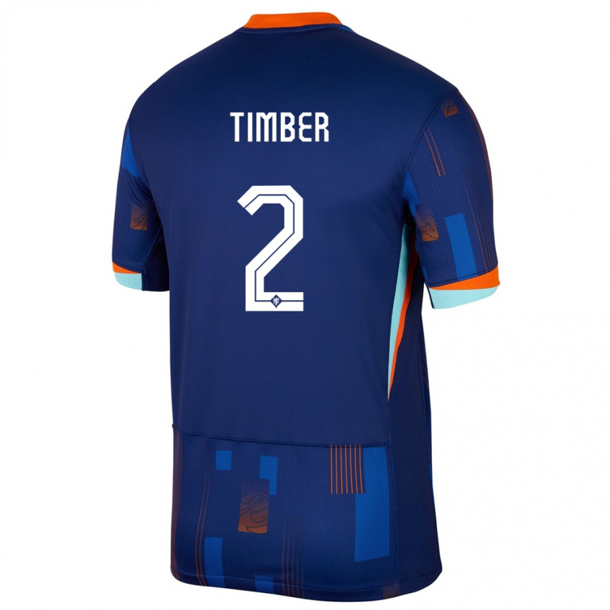 Gyermek Labdarúgás Hollandia Jurrien Timber #2 Kék Idegenbeli Jersey 24-26 Mez Póló Ing