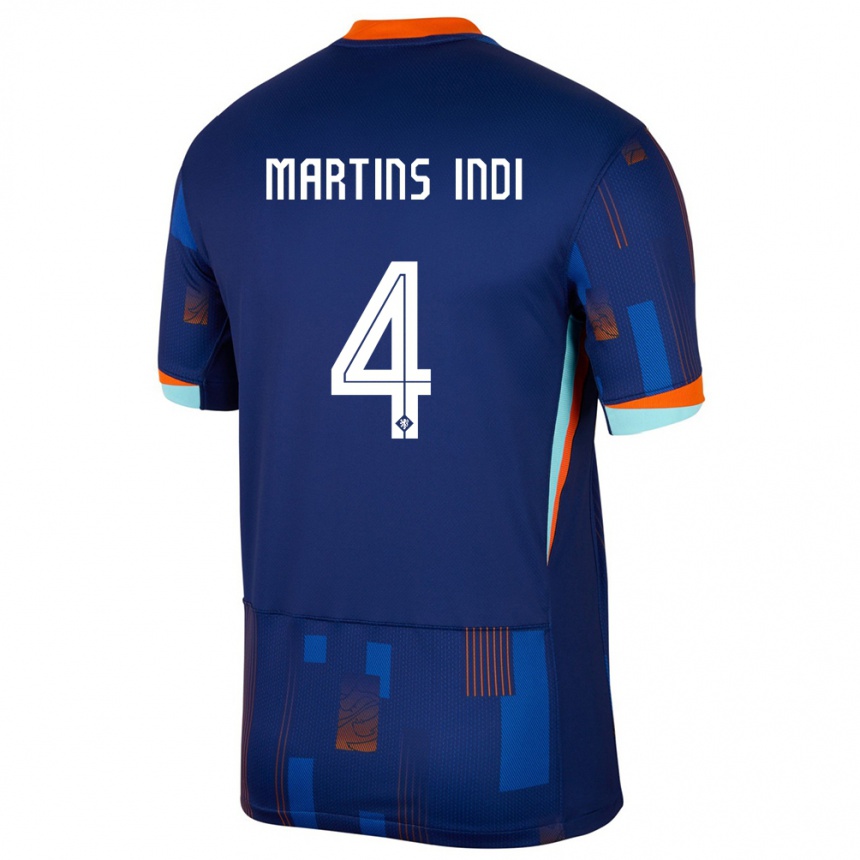 Gyermek Labdarúgás Hollandia Bruno Martins Indi #4 Kék Idegenbeli Jersey 24-26 Mez Póló Ing