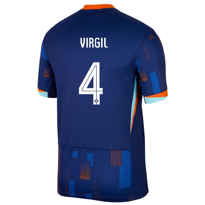 Gyermek Labdarúgás Hollandia Virgil Van Dijk #4 Kék Idegenbeli Jersey 24-26 Mez Póló Ing