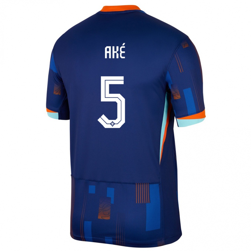 Gyermek Labdarúgás Hollandia Nathan Ake #5 Kék Idegenbeli Jersey 24-26 Mez Póló Ing