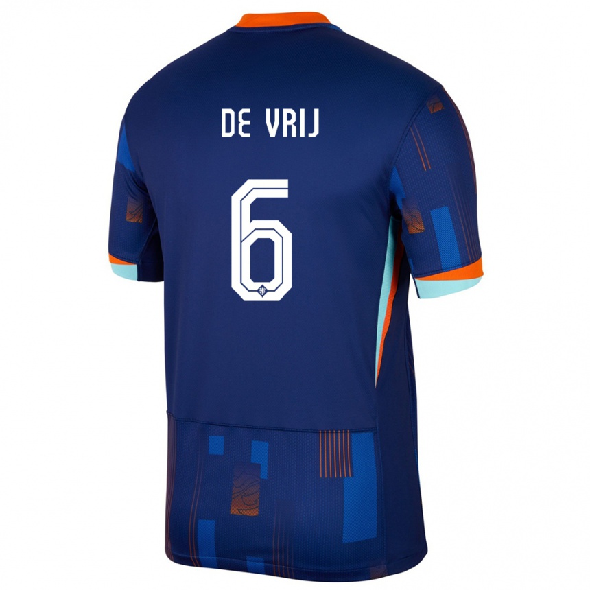 Gyermek Labdarúgás Hollandia Stefan De Vrij #6 Kék Idegenbeli Jersey 24-26 Mez Póló Ing