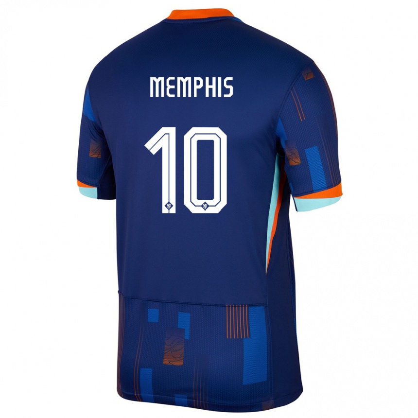 Gyermek Labdarúgás Hollandia Memphis Depay #10 Kék Idegenbeli Jersey 24-26 Mez Póló Ing