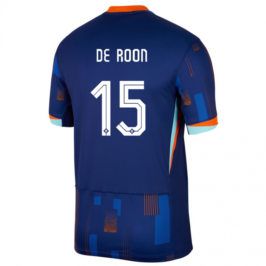 Gyermek Labdarúgás Hollandia Marten De Roon #15 Kék Idegenbeli Jersey 24-26 Mez Póló Ing