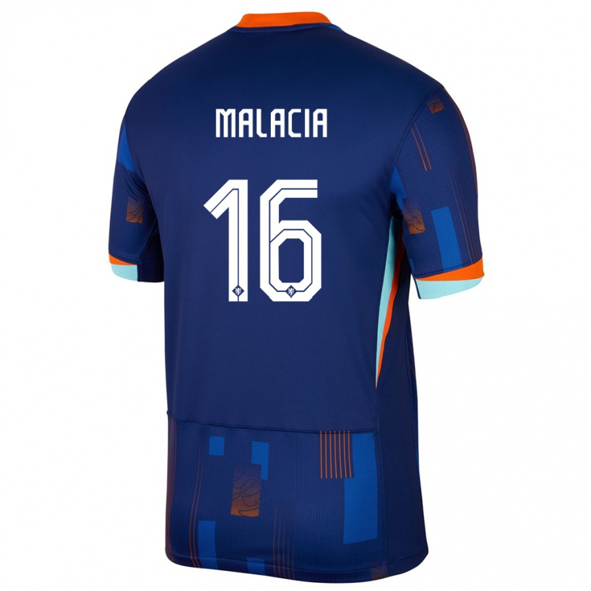 Gyermek Labdarúgás Hollandia Tyrell Malacia #16 Kék Idegenbeli Jersey 24-26 Mez Póló Ing