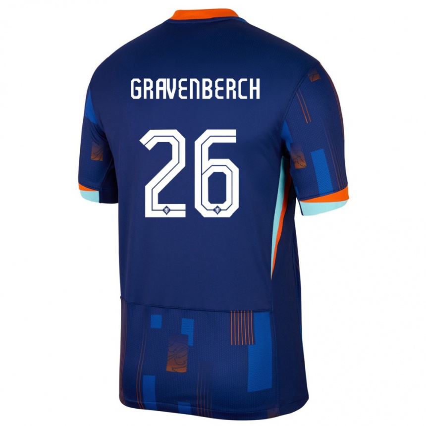 Gyermek Labdarúgás Hollandia Ryan Gravenberch #26 Kék Idegenbeli Jersey 24-26 Mez Póló Ing