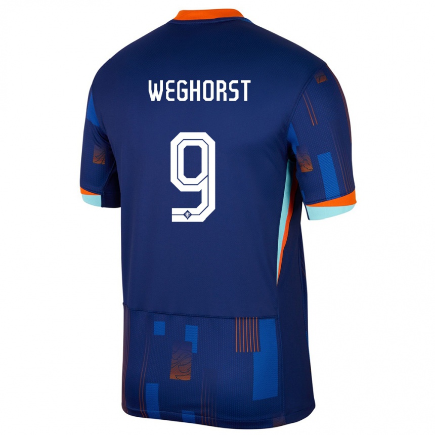 Gyermek Labdarúgás Hollandia Wout Weghorst #9 Kék Idegenbeli Jersey 24-26 Mez Póló Ing