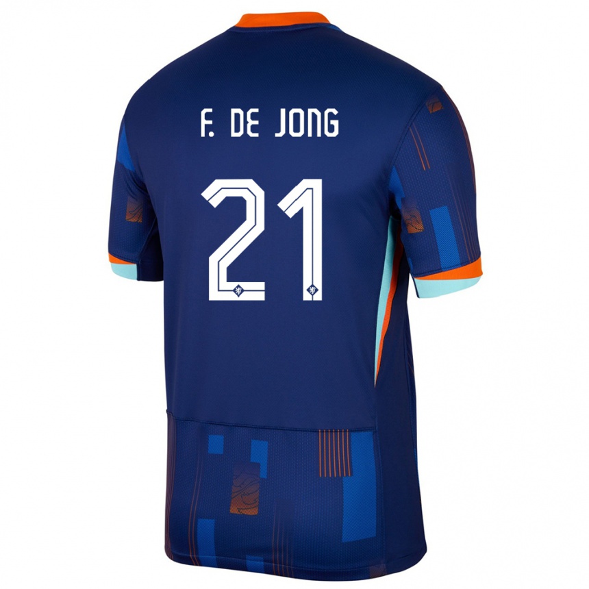 Gyermek Labdarúgás Hollandia Frenkie De Jong #21 Kék Idegenbeli Jersey 24-26 Mez Póló Ing