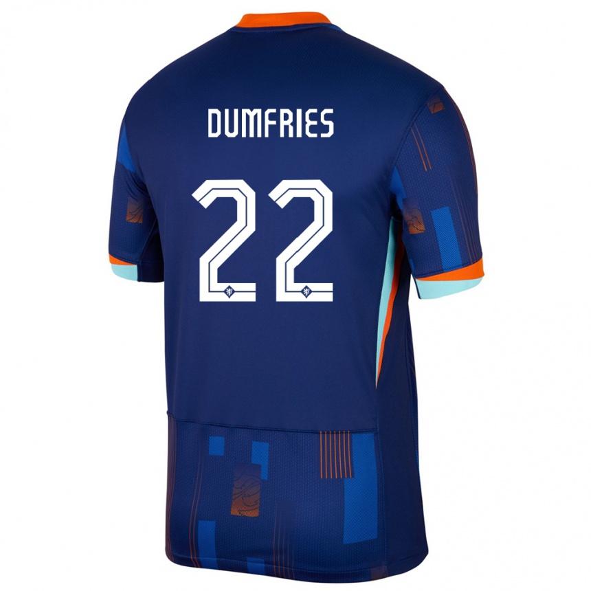 Gyermek Labdarúgás Hollandia Denzel Dumfries #22 Kék Idegenbeli Jersey 24-26 Mez Póló Ing