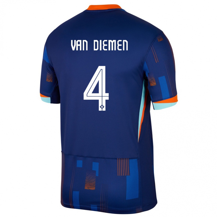 Gyermek Labdarúgás Hollandia Samantha Van Diemen #4 Kék Idegenbeli Jersey 24-26 Mez Póló Ing