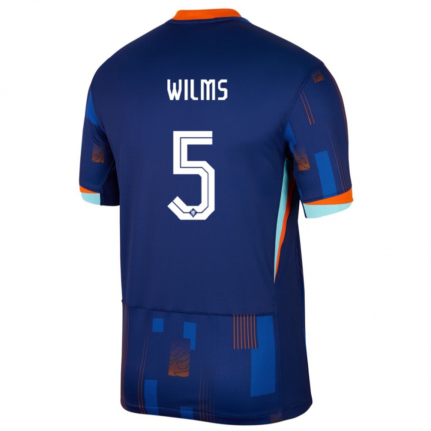 Gyermek Labdarúgás Hollandia Lynn Wilms #5 Kék Idegenbeli Jersey 24-26 Mez Póló Ing