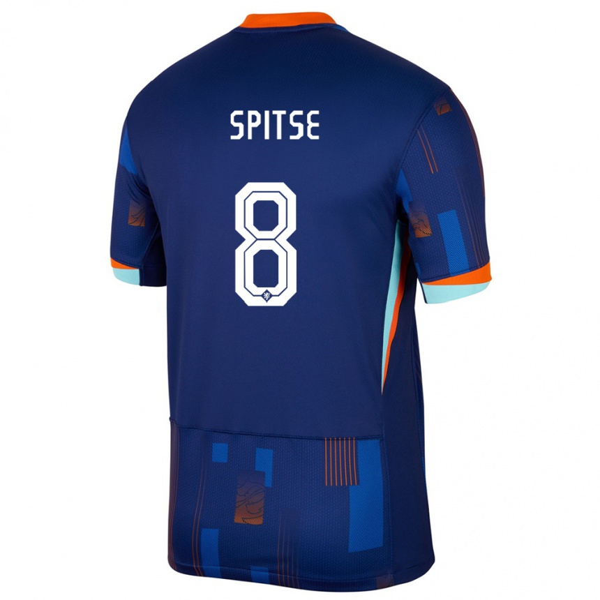 Gyermek Labdarúgás Hollandia Sherida Spitse #8 Kék Idegenbeli Jersey 24-26 Mez Póló Ing