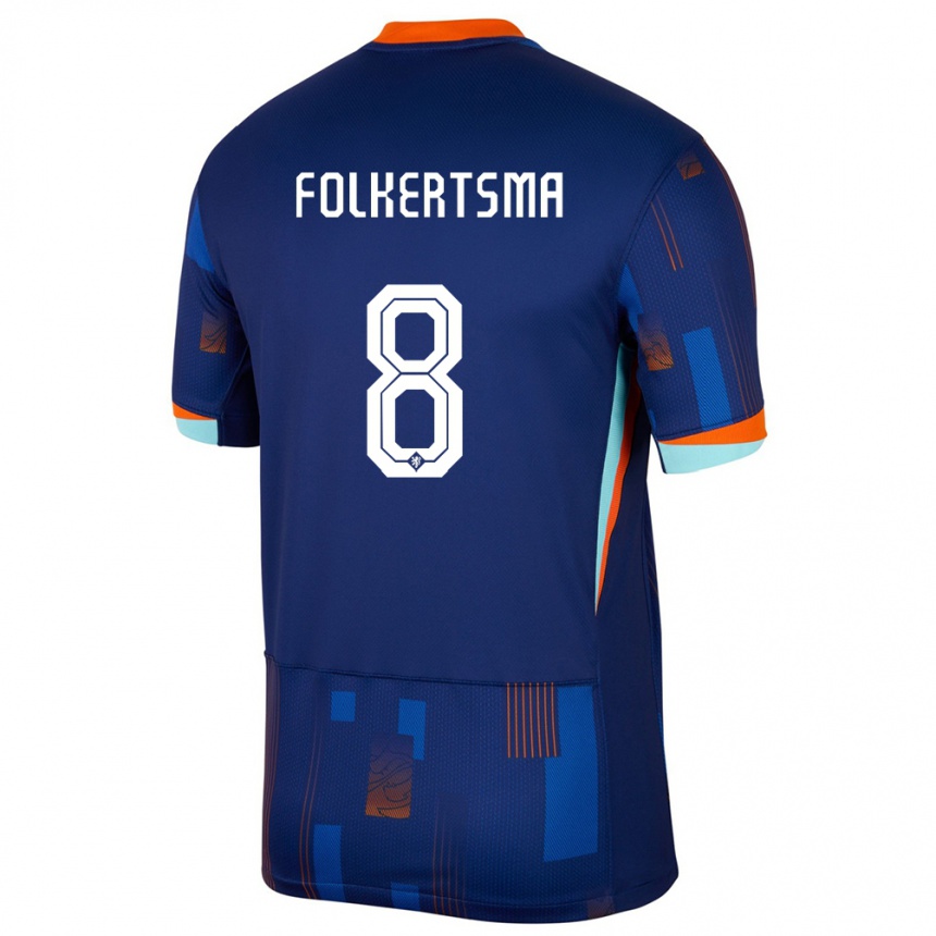 Gyermek Labdarúgás Hollandia Sisca Folkertsma #8 Kék Idegenbeli Jersey 24-26 Mez Póló Ing