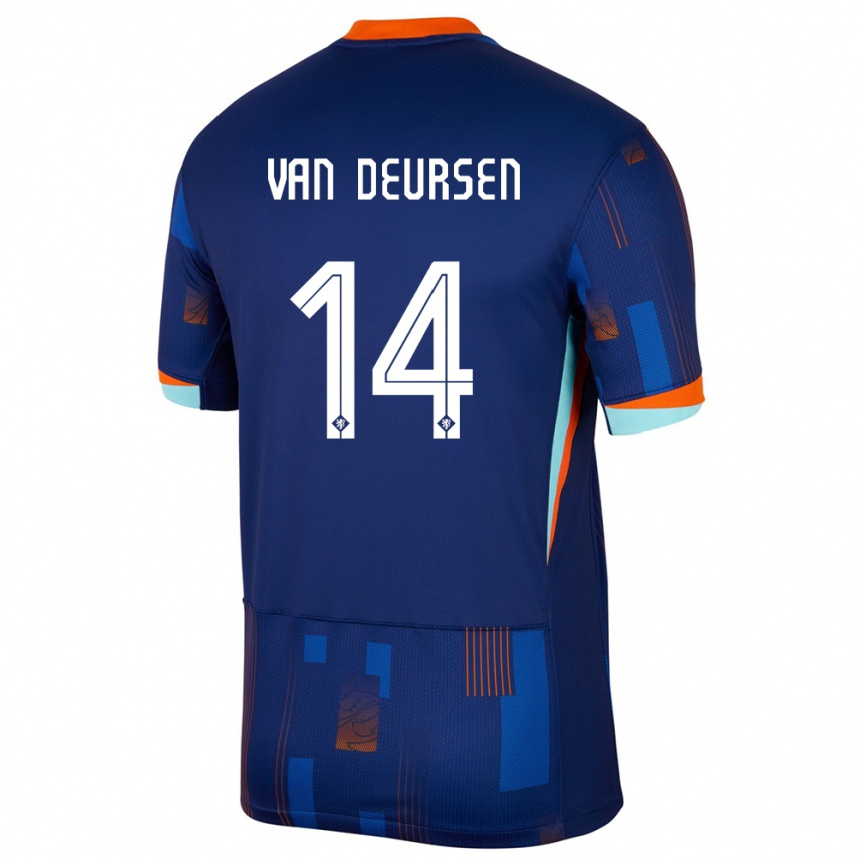 Gyermek Labdarúgás Hollandia Eva Van Deursen #14 Kék Idegenbeli Jersey 24-26 Mez Póló Ing