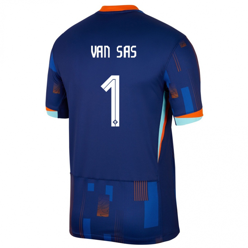 Gyermek Labdarúgás Hollandia Mikki Van Sas #1 Kék Idegenbeli Jersey 24-26 Mez Póló Ing