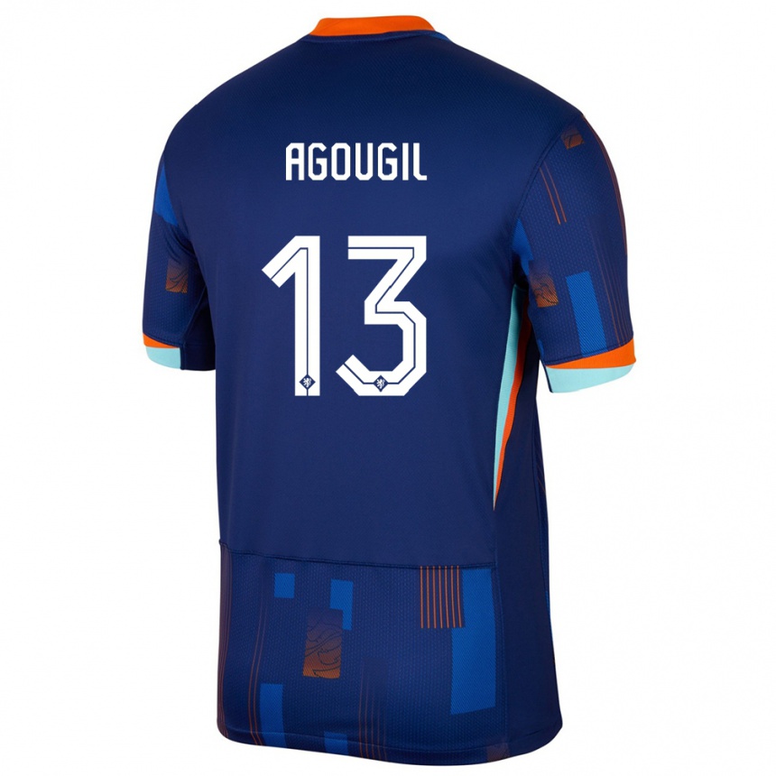 Gyermek Labdarúgás Hollandia Oualid Agougil #13 Kék Idegenbeli Jersey 24-26 Mez Póló Ing