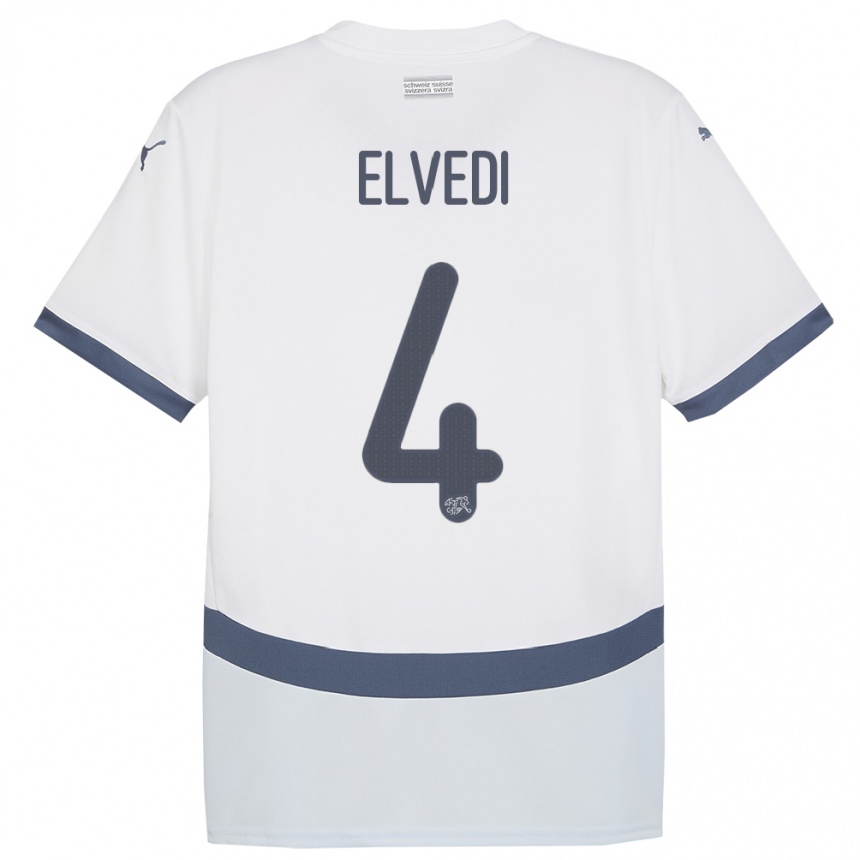 Gyermek Labdarúgás Svájc Nico Elvedi #4 Fehér Idegenbeli Jersey 24-26 Mez Póló Ing