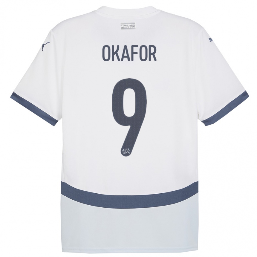 Gyermek Labdarúgás Svájc Noah Okafor #9 Fehér Idegenbeli Jersey 24-26 Mez Póló Ing