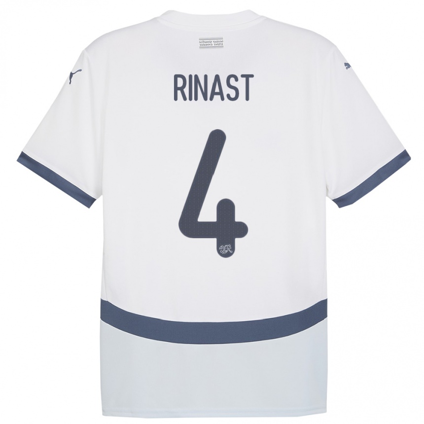 Gyermek Labdarúgás Svájc Rachel Rinast #4 Fehér Idegenbeli Jersey 24-26 Mez Póló Ing