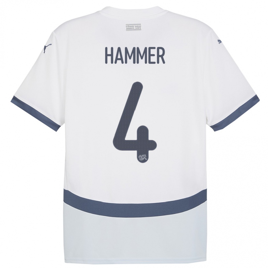 Gyermek Labdarúgás Svájc Pascal Hammer #4 Fehér Idegenbeli Jersey 24-26 Mez Póló Ing