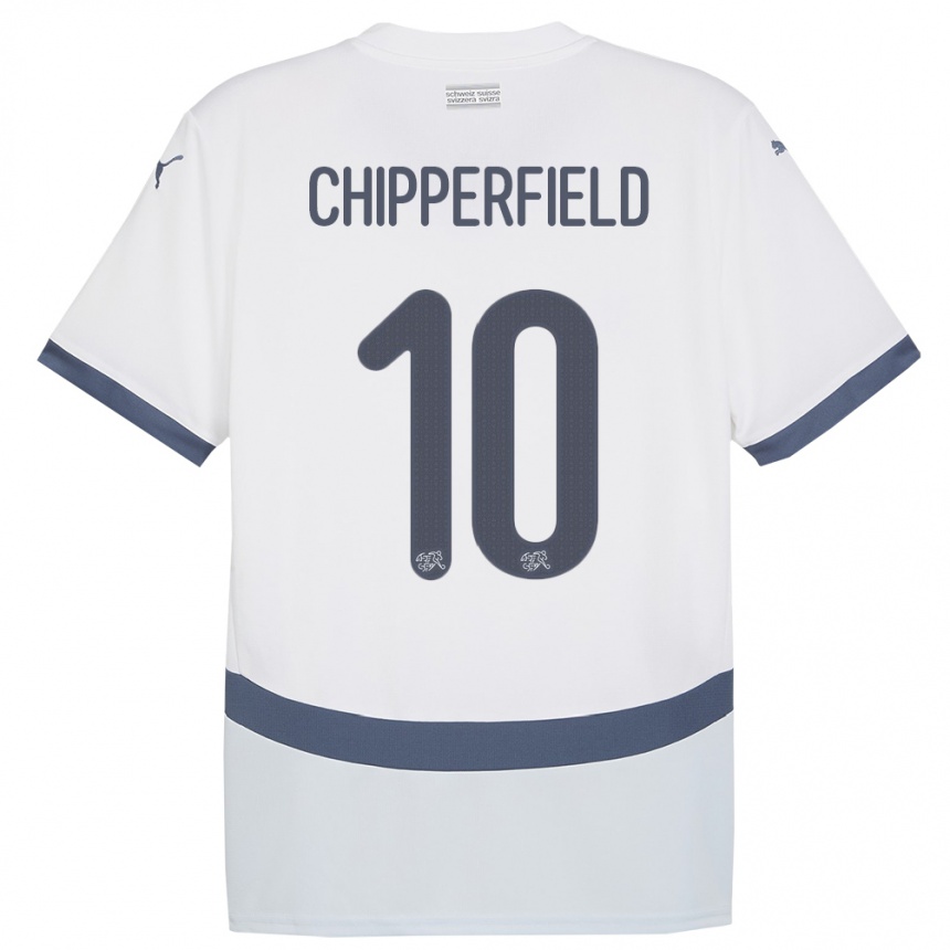 Gyermek Labdarúgás Svájc Liam Chipperfield #10 Fehér Idegenbeli Jersey 24-26 Mez Póló Ing