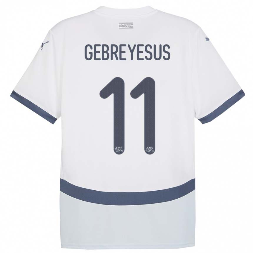 Gyermek Labdarúgás Svájc Esey Gebreyesus #11 Fehér Idegenbeli Jersey 24-26 Mez Póló Ing