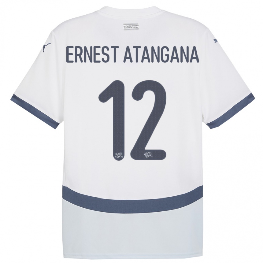 Gyermek Labdarúgás Svájc Brian Ernest Atangana #12 Fehér Idegenbeli Jersey 24-26 Mez Póló Ing