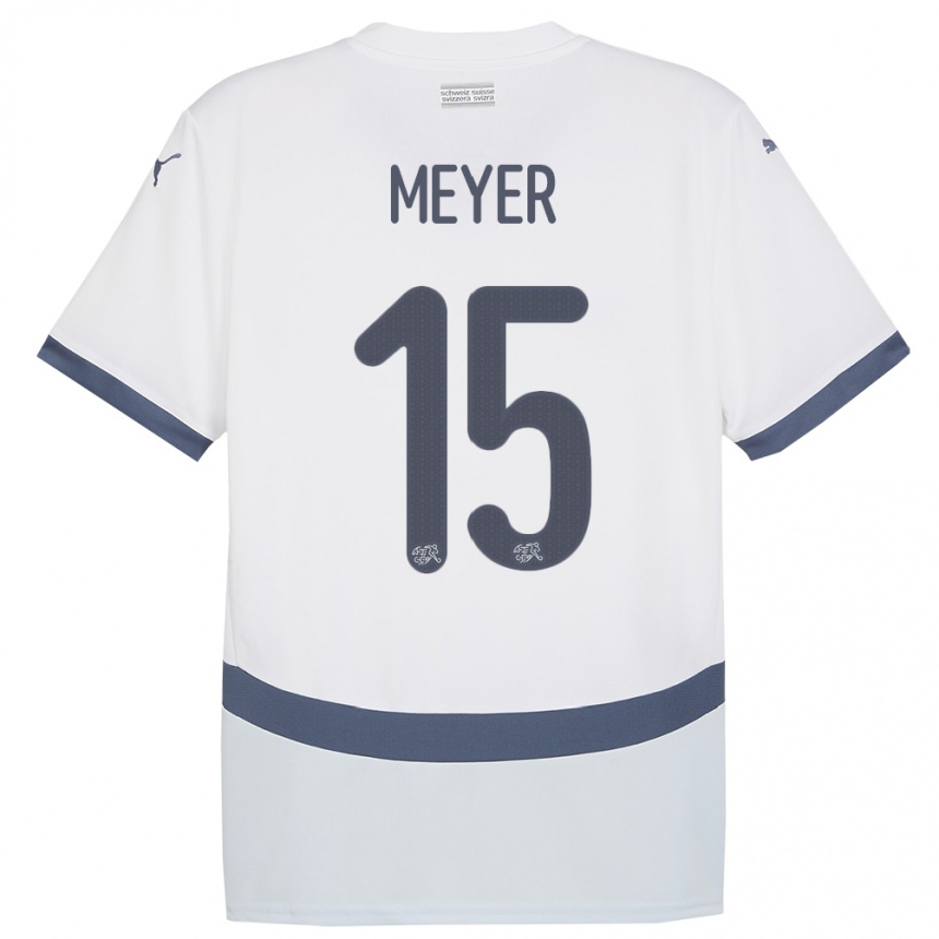 Gyermek Labdarúgás Svájc Leny Meyer #15 Fehér Idegenbeli Jersey 24-26 Mez Póló Ing