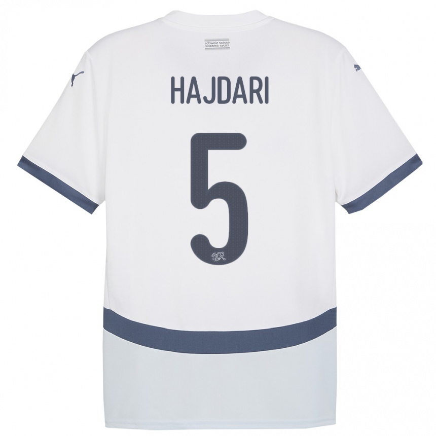 Gyermek Labdarúgás Svájc Albian Hajdari #5 Fehér Idegenbeli Jersey 24-26 Mez Póló Ing