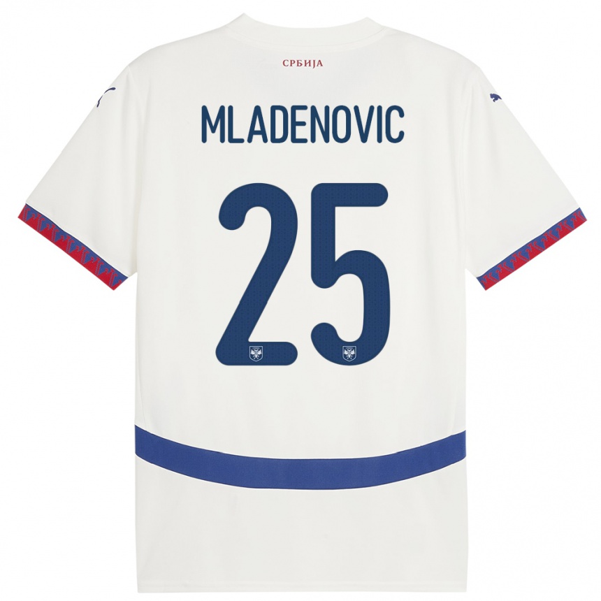 Gyermek Labdarúgás Szerbia Filip Mladenovic #25 Fehér Idegenbeli Jersey 24-26 Mez Póló Ing