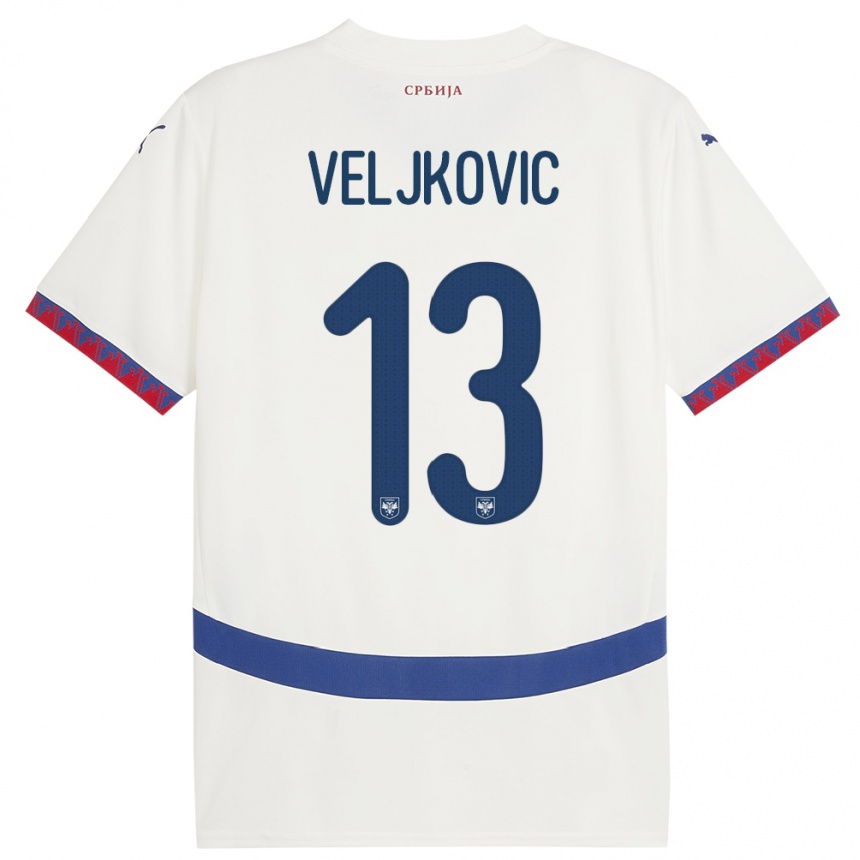 Gyermek Labdarúgás Szerbia Milos Veljkovic #13 Fehér Idegenbeli Jersey 24-26 Mez Póló Ing