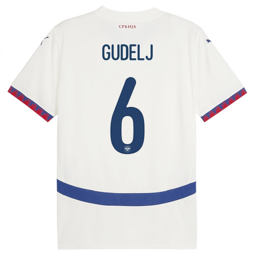 Gyermek Labdarúgás Szerbia Nemanja Gudelj #6 Fehér Idegenbeli Jersey 24-26 Mez Póló Ing