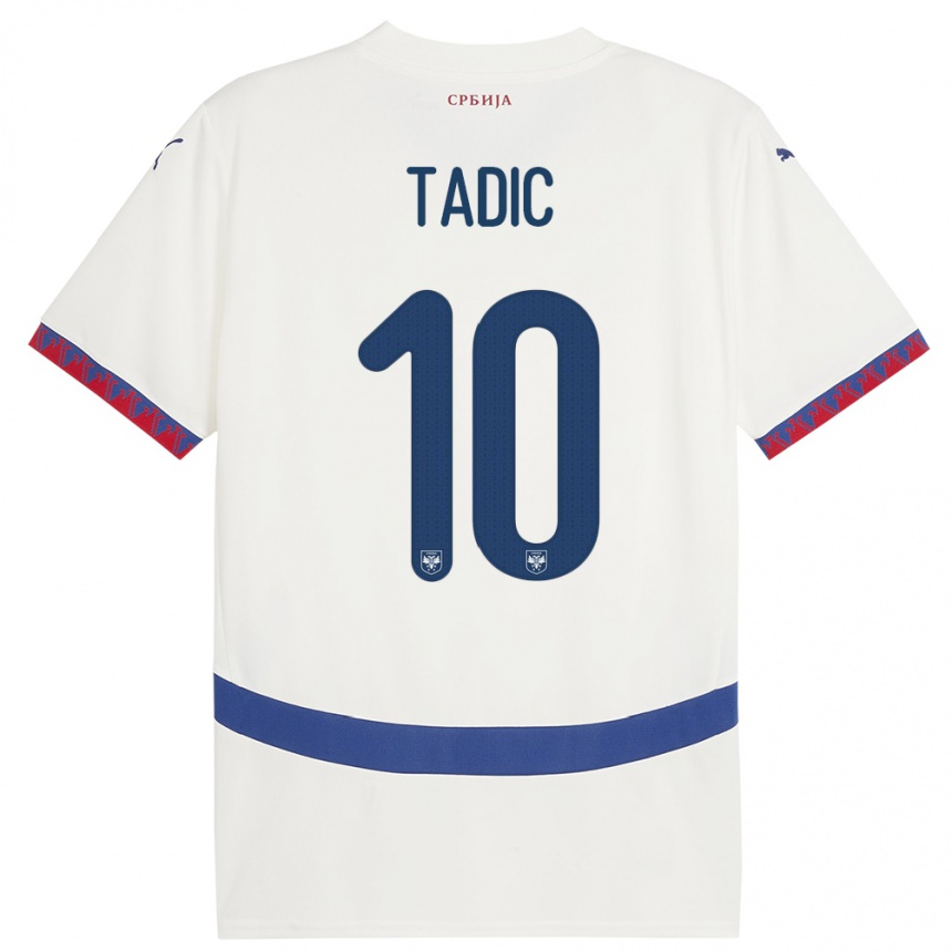 Gyermek Labdarúgás Szerbia Dusan Tadic #10 Fehér Idegenbeli Jersey 24-26 Mez Póló Ing