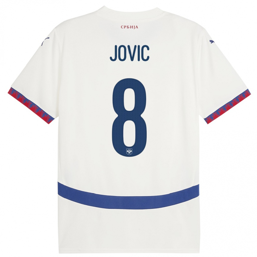 Gyermek Labdarúgás Szerbia Luka Jovic #8 Fehér Idegenbeli Jersey 24-26 Mez Póló Ing