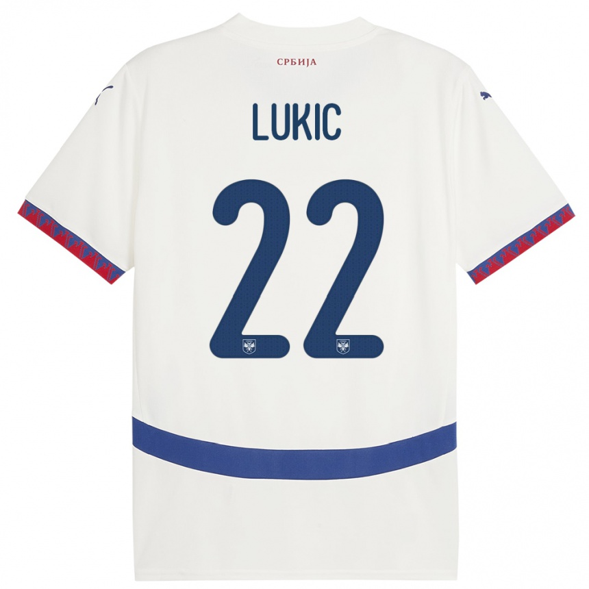 Gyermek Labdarúgás Szerbia Sasa Lukic #22 Fehér Idegenbeli Jersey 24-26 Mez Póló Ing