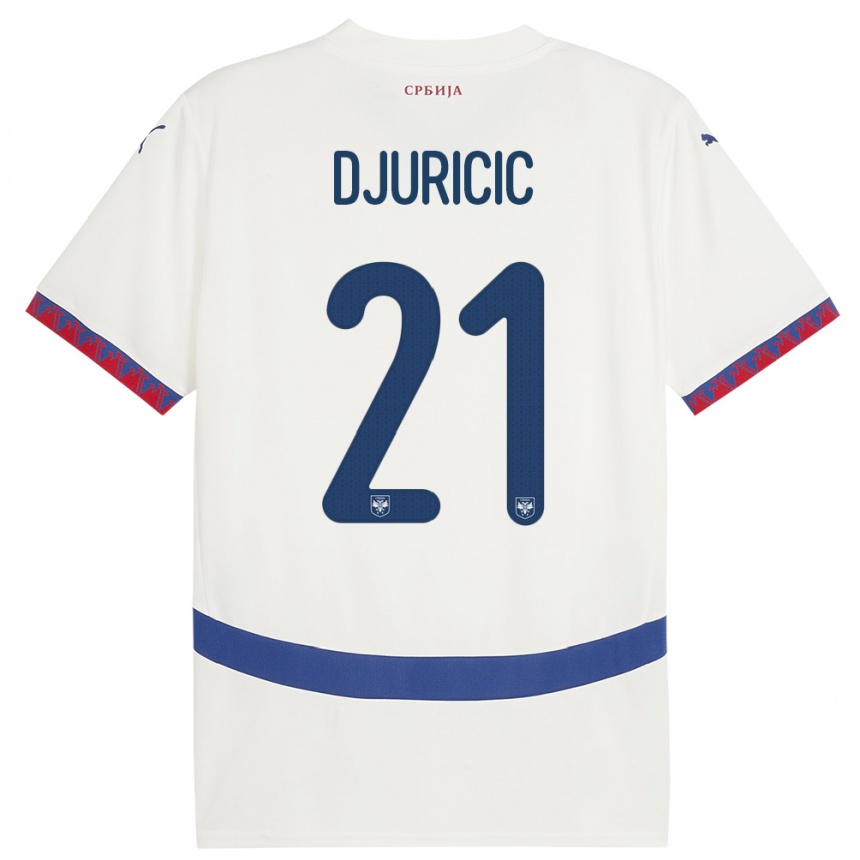 Gyermek Labdarúgás Szerbia Filip Djuricic #21 Fehér Idegenbeli Jersey 24-26 Mez Póló Ing