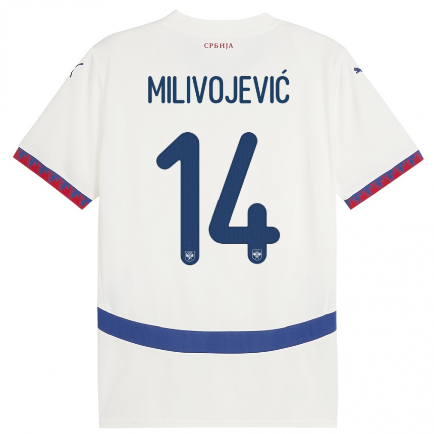 Gyermek Labdarúgás Szerbia Vesna Milivojevic #14 Fehér Idegenbeli Jersey 24-26 Mez Póló Ing