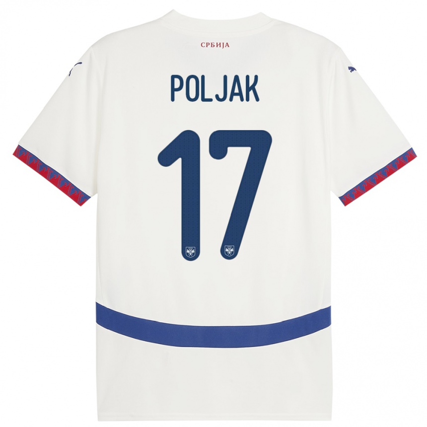 Gyermek Labdarúgás Szerbia Allegra Poljak #17 Fehér Idegenbeli Jersey 24-26 Mez Póló Ing