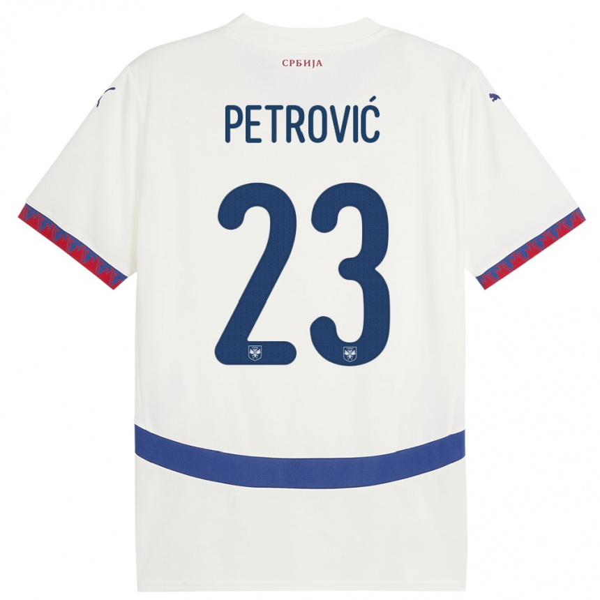 Gyermek Labdarúgás Szerbia Jovana Petrovic #23 Fehér Idegenbeli Jersey 24-26 Mez Póló Ing