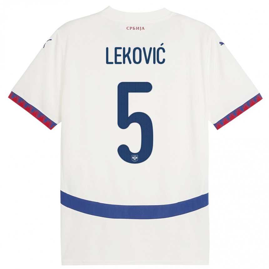 Gyermek Labdarúgás Szerbia Stefan Lekovic #5 Fehér Idegenbeli Jersey 24-26 Mez Póló Ing