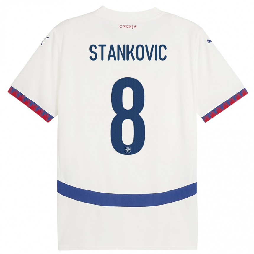 Gyermek Labdarúgás Szerbia Nikola Stankovic #8 Fehér Idegenbeli Jersey 24-26 Mez Póló Ing