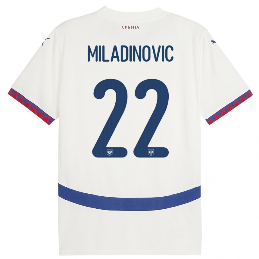 Gyermek Labdarúgás Szerbia Igor Miladinovic #22 Fehér Idegenbeli Jersey 24-26 Mez Póló Ing