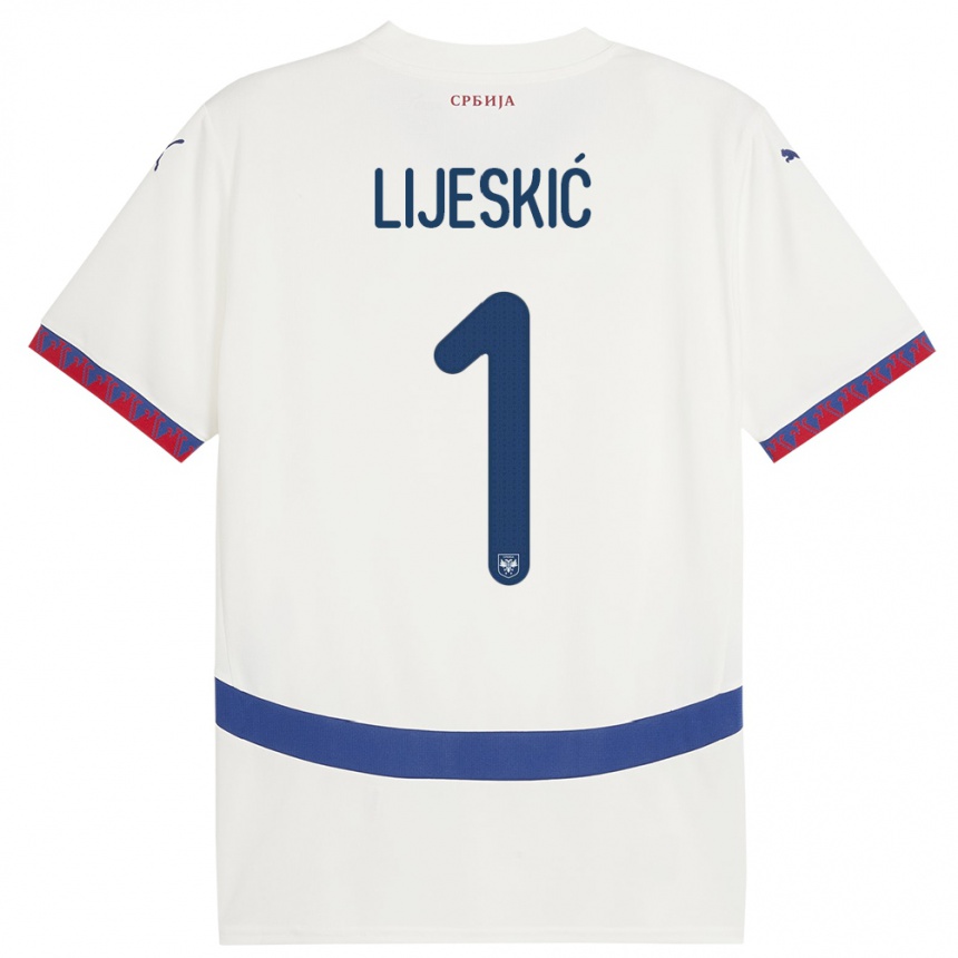 Gyermek Labdarúgás Szerbia Luka Lijeskic #1 Fehér Idegenbeli Jersey 24-26 Mez Póló Ing