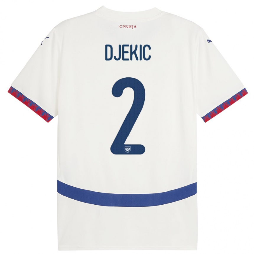 Gyermek Labdarúgás Szerbia Djuro Giulio Djekic #2 Fehér Idegenbeli Jersey 24-26 Mez Póló Ing