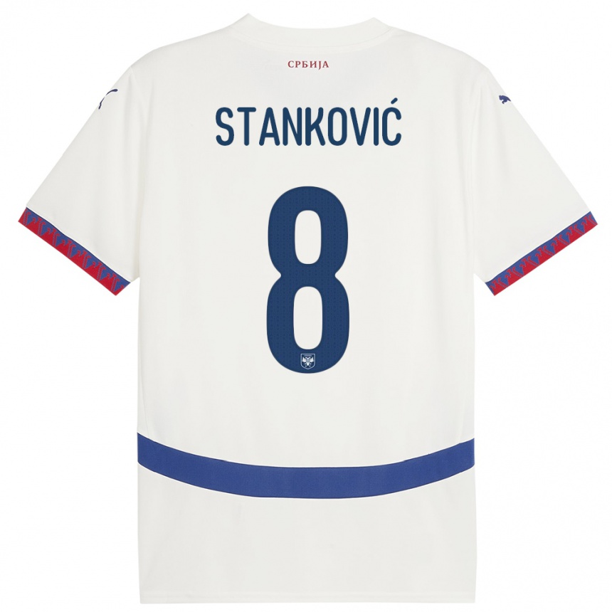 Gyermek Labdarúgás Szerbia Aleksandar Stankovic #8 Fehér Idegenbeli Jersey 24-26 Mez Póló Ing