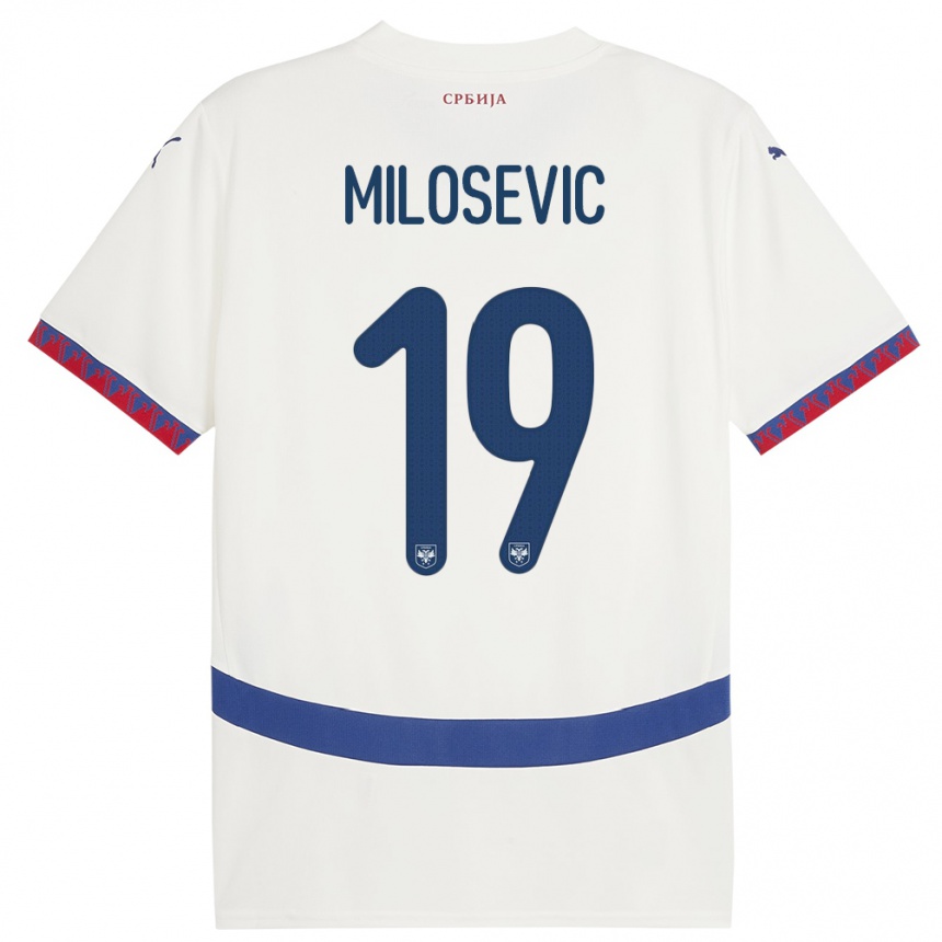 Gyermek Labdarúgás Szerbia Jovan Milosevic #19 Fehér Idegenbeli Jersey 24-26 Mez Póló Ing